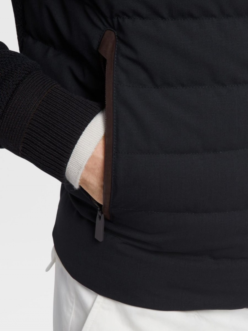 Navy Blue Zegna Trofeo Elements Wool And Cotton Hybrid Short Jacket | ZBLSECR-04