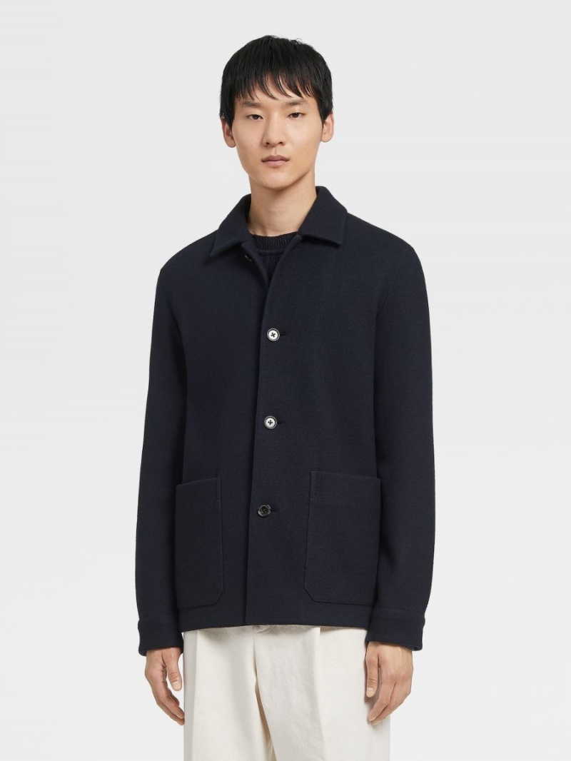Navy Blue Zegna Wool And Cashmere Alpe Chore Jacket | NFKMTLC-74