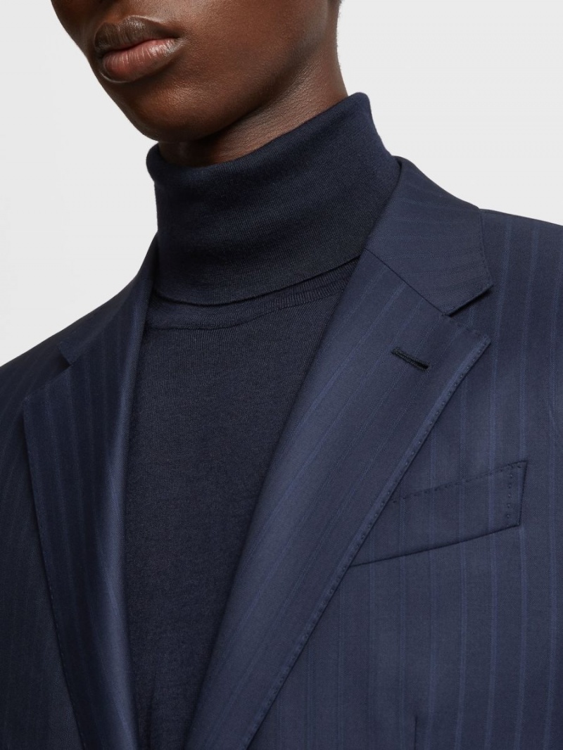 Navy Blue / Blue Zegna 15milmil15 Wool Suit | VLWCZJA-09