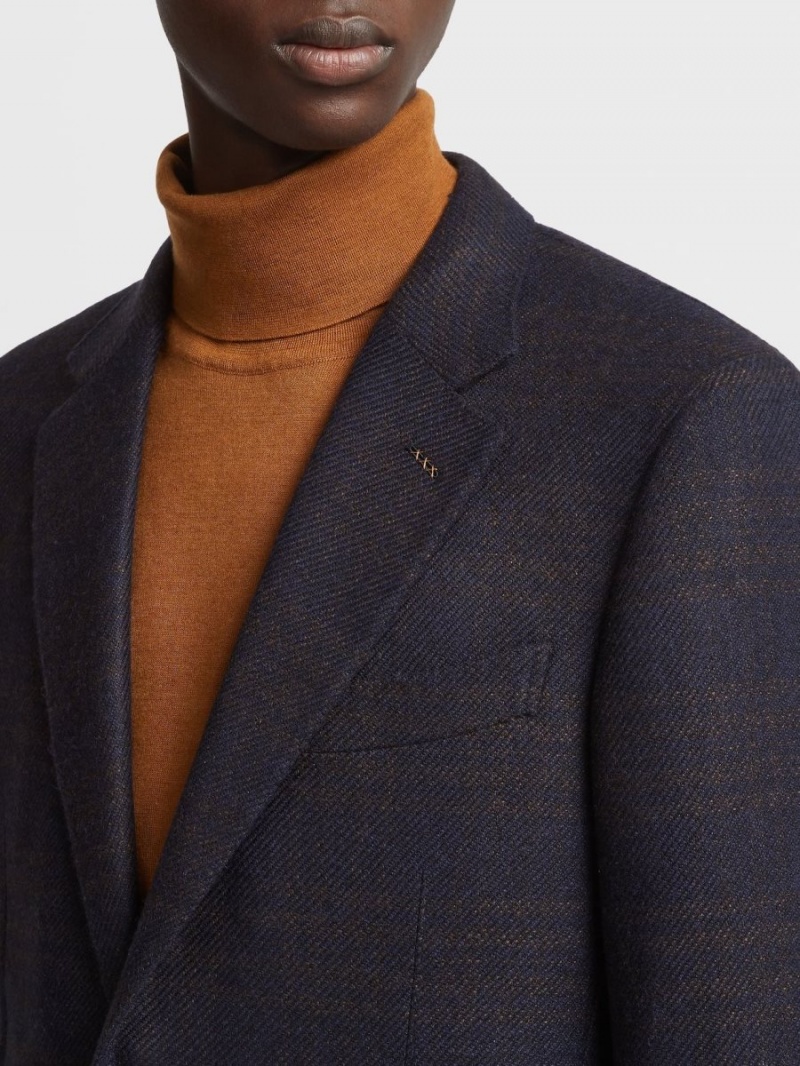 Navy Blue / Brown Zegna Cashmere Silk Jacket | ZQNGDVM-60