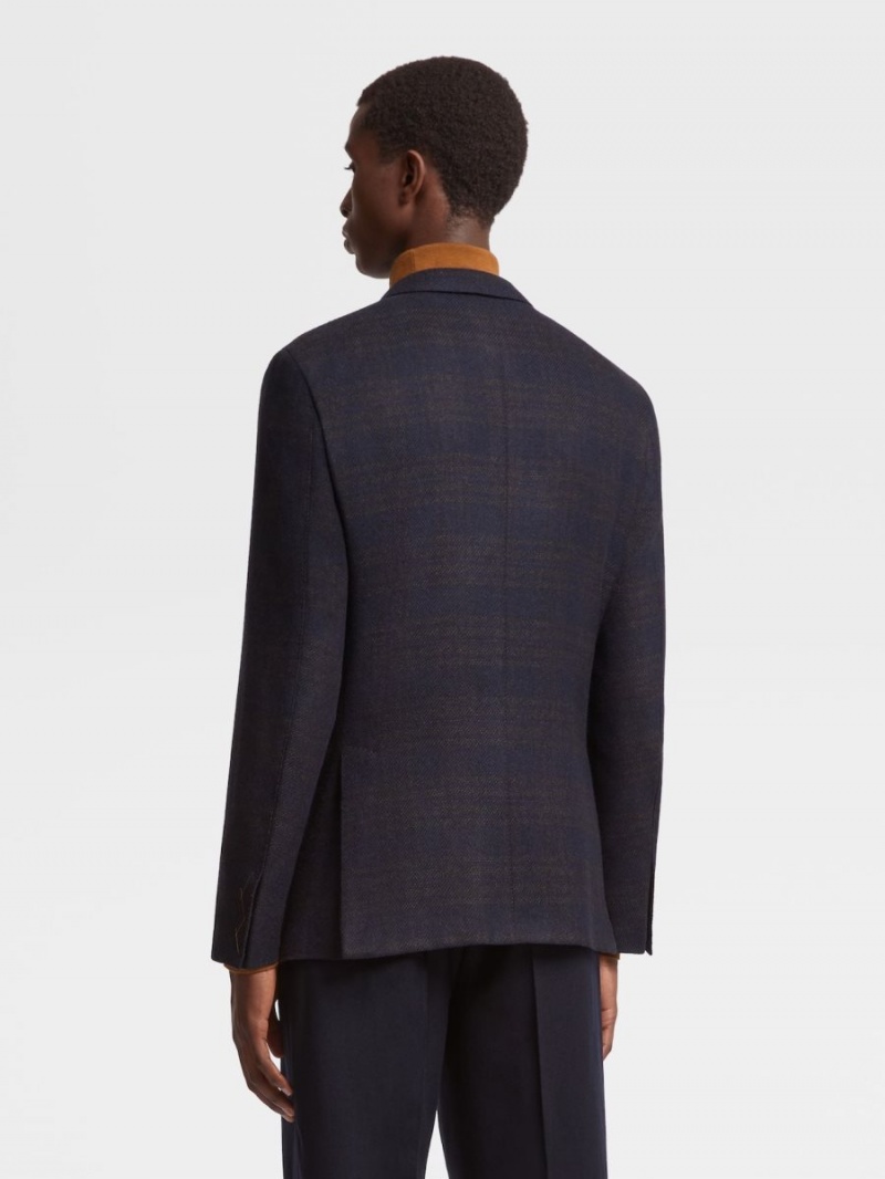 Navy Blue / Brown Zegna Cashmere Silk Jacket | ZQNGDVM-60