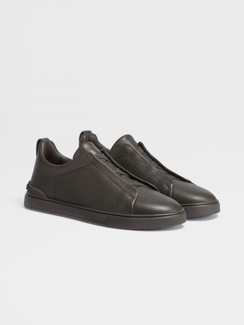Olive Green Zegna Deerskin Triple Stitch Sneakers | UPEZTKY-42