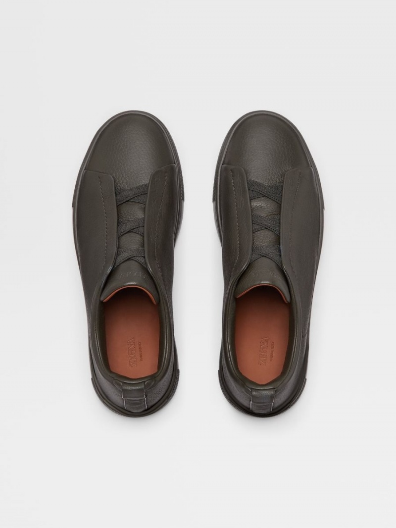 Olive Green Zegna Deerskin Triple Stitch Sneakers | UPEZTKY-42