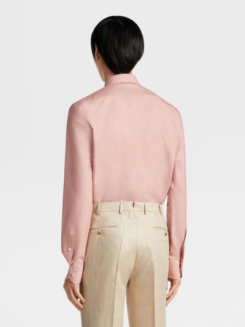Pink Zegna Crossover Blend Cotton Linen And Silk Long-sleeve Tailoring Shirt | WAQCEHV-53