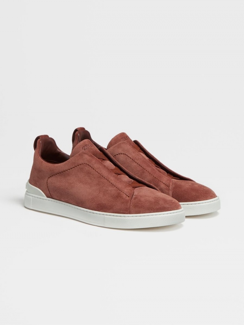 Red Zegna Suede Triple Stitch Low Top Sneakers | HVTKASN-31