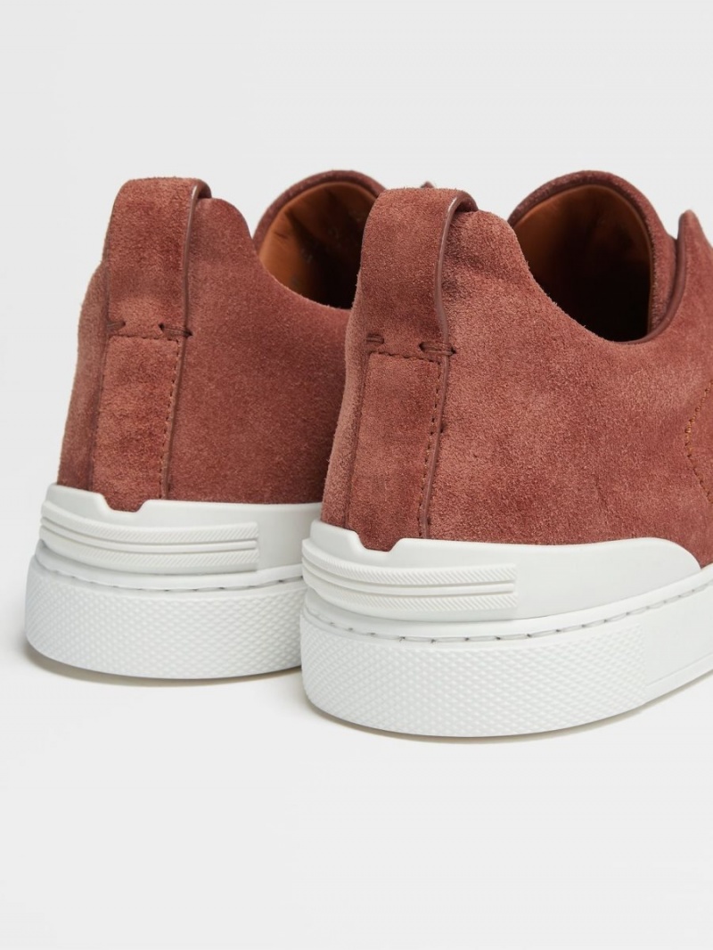 Red Zegna Suede Triple Stitch Low Top Sneakers | HVTKASN-31