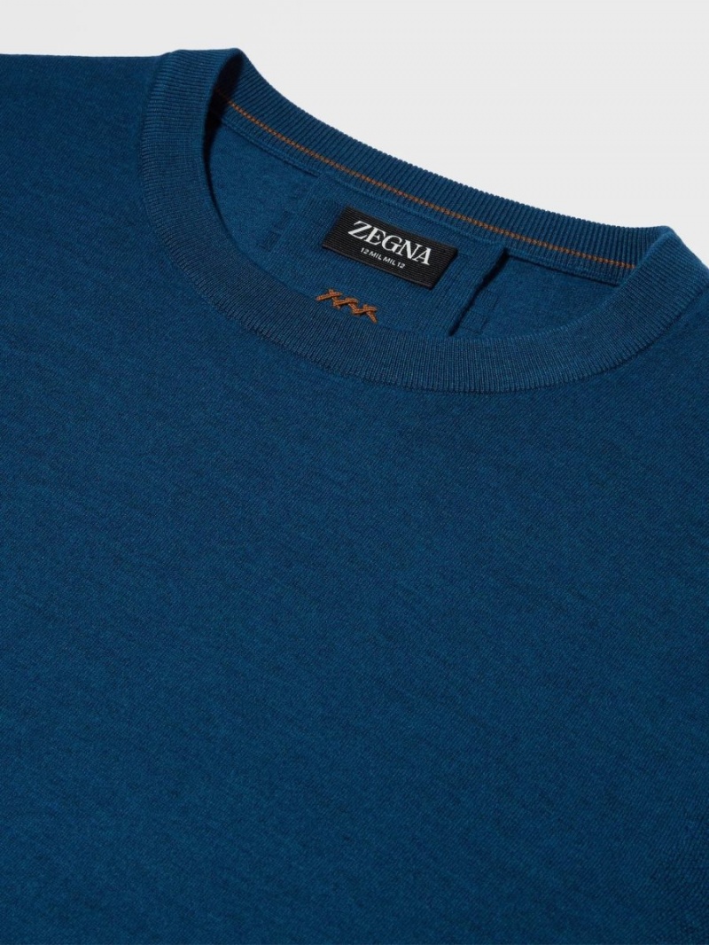Turquoise Blue Zegna 12milmil12 Wool Crewneck | NWGXQPK-38