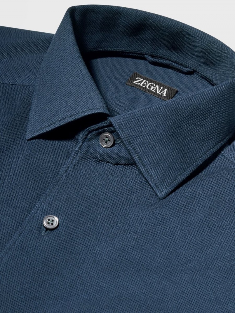 Turquoise Blue Zegna Pure Cotton Jersey Long-sleeve Shirt | FGTVBZU-72