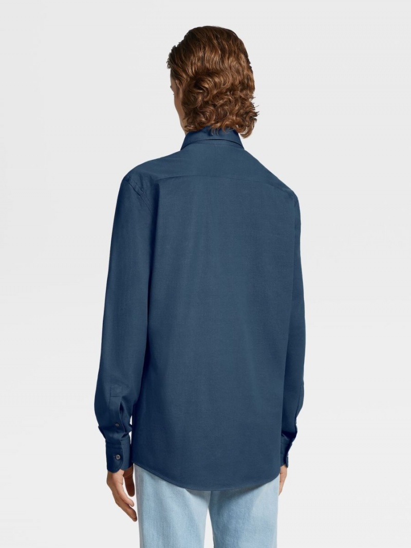 Turquoise Blue Zegna Pure Cotton Jersey Long-sleeve Shirt | FGTVBZU-72