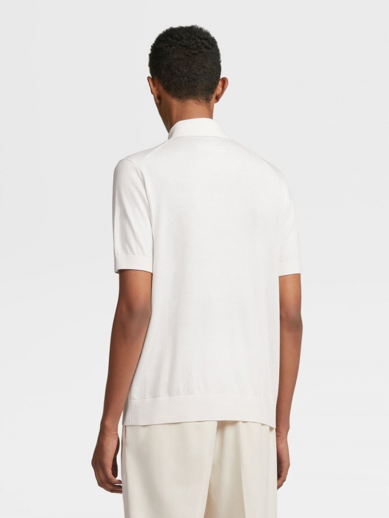 White Zegna Baby Island Cotton And Cashmere Knit Short-sleeve Polo | LMQECYI-95