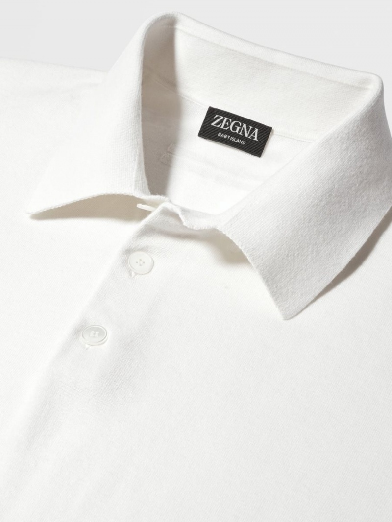White Zegna Baby Island Cotton And Cashmere Knit Short-sleeve Polo | LMQECYI-95