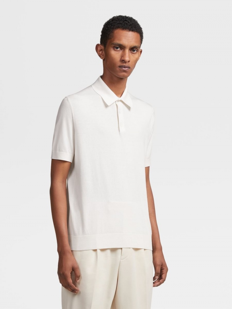 White Zegna Baby Island Cotton And Cashmere Knit Short-sleeve Polo | LMQECYI-95