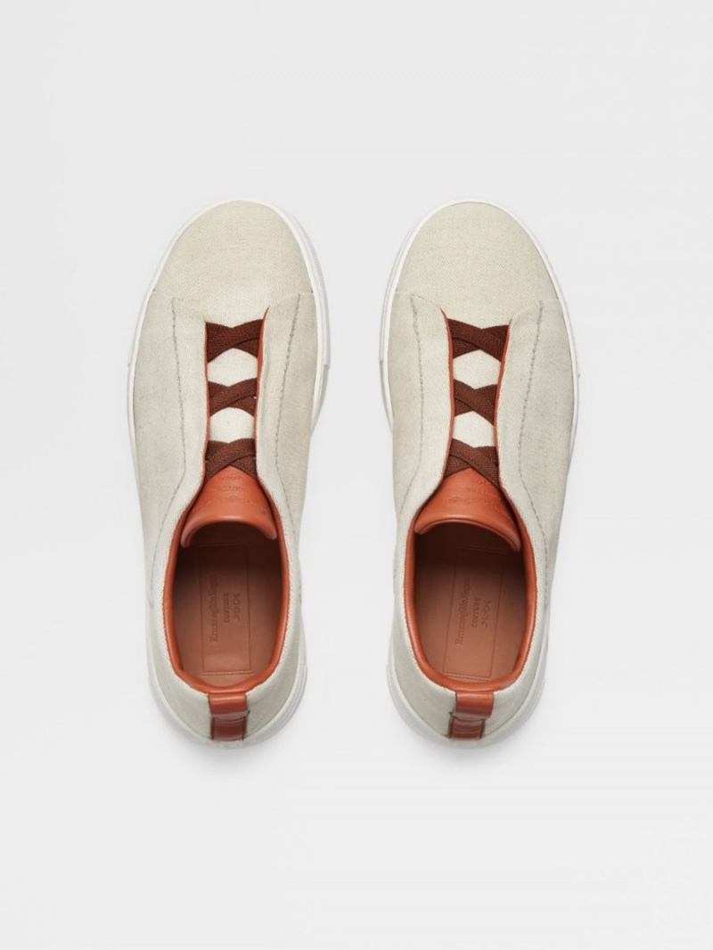 White Zegna Canvas Triple Stitch Sneakers | EDPOHIF-54