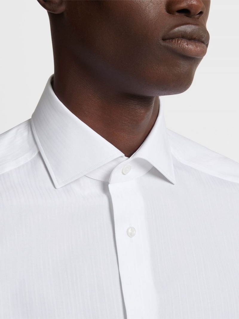 White Zegna Centoventimila Cotton Striped Shirt | WUZCVBO-15