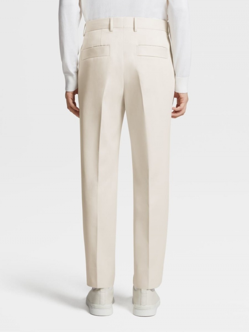 White Zegna Cotton And Wool Double Pleat Pants | MDNCLHZ-13