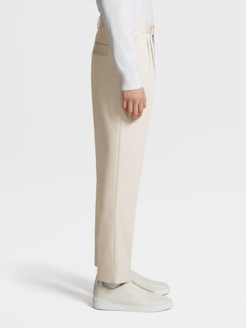 White Zegna Cotton And Wool Double Pleat Pants | MDNCLHZ-13