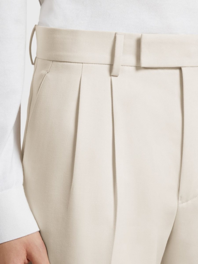 White Zegna Cotton And Wool Double Pleat Pants | MDNCLHZ-13