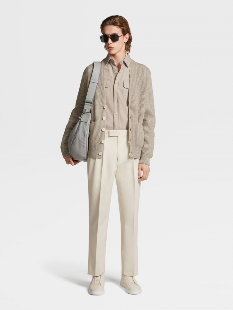 White Zegna Cotton And Wool Double Pleat Pants | MDNCLHZ-13