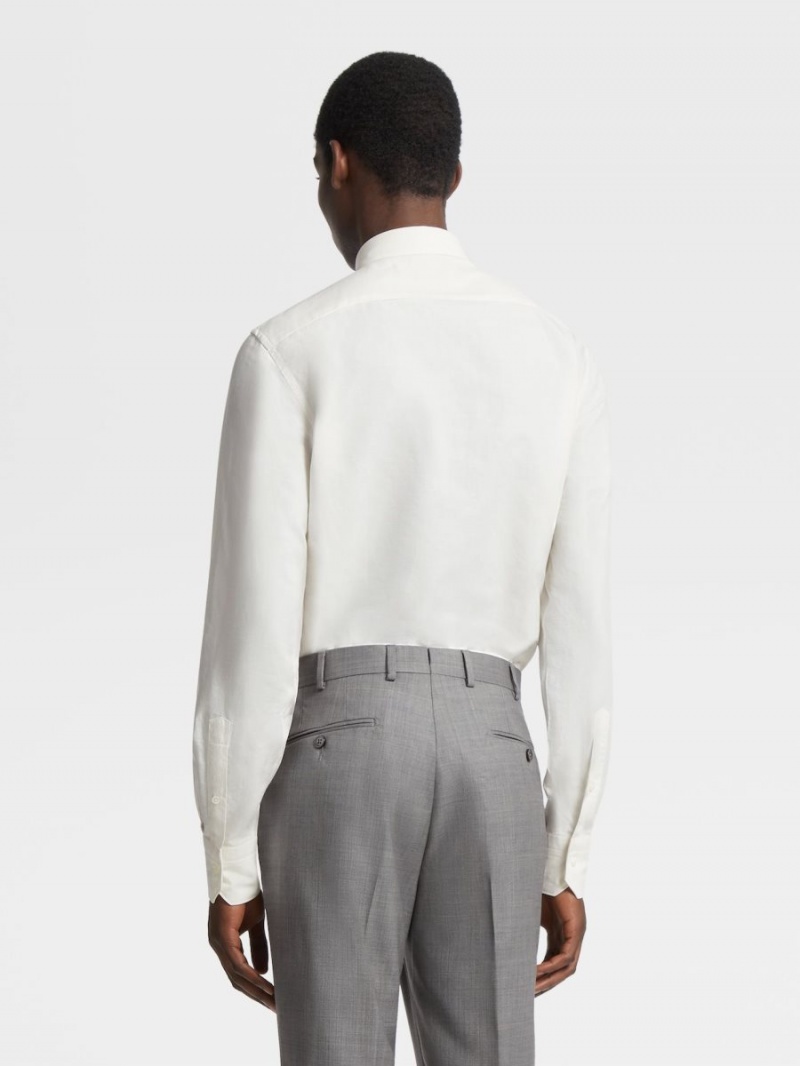 White Zegna Crossover Blend Cotton Linen And Silk Long-sleeve Tailoring Shirt | ZCFGOWR-10