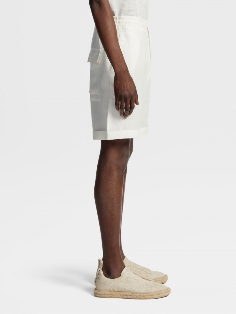 White Zegna Linen Shorts | AXHNKUV-90