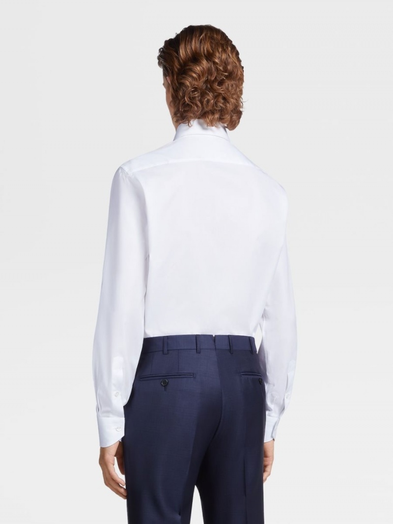 White Zegna Micro Herringbone Cotton Long-sleeve Tailoring Shirt | WQZKJSY-98