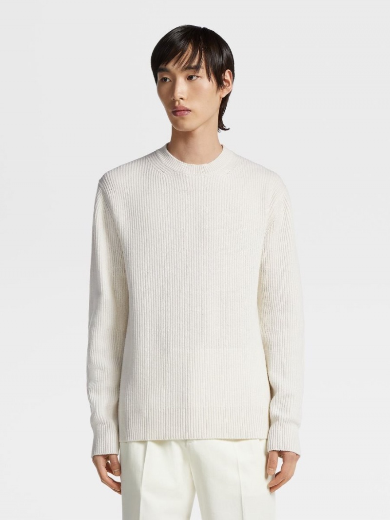 White Zegna Oasi Cashmere Crewneck | SQEKOIZ-57