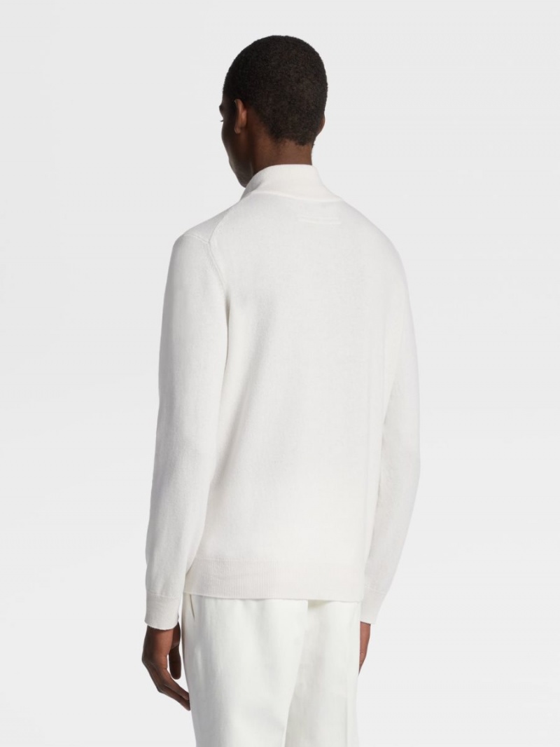 White Zegna Oasi Cashmere Zip Mock Neck Sweater | FXLINQP-50