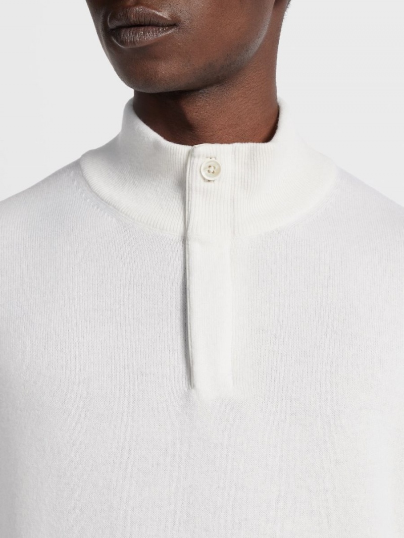 White Zegna Oasi Cashmere Zip Mock Neck Sweater | FXLINQP-50