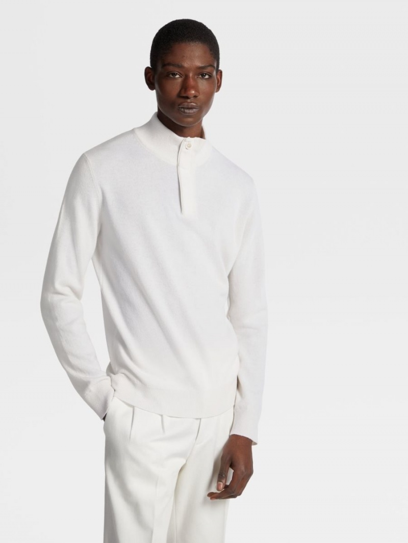 White Zegna Oasi Cashmere Zip Mock Neck Sweater | FXLINQP-50