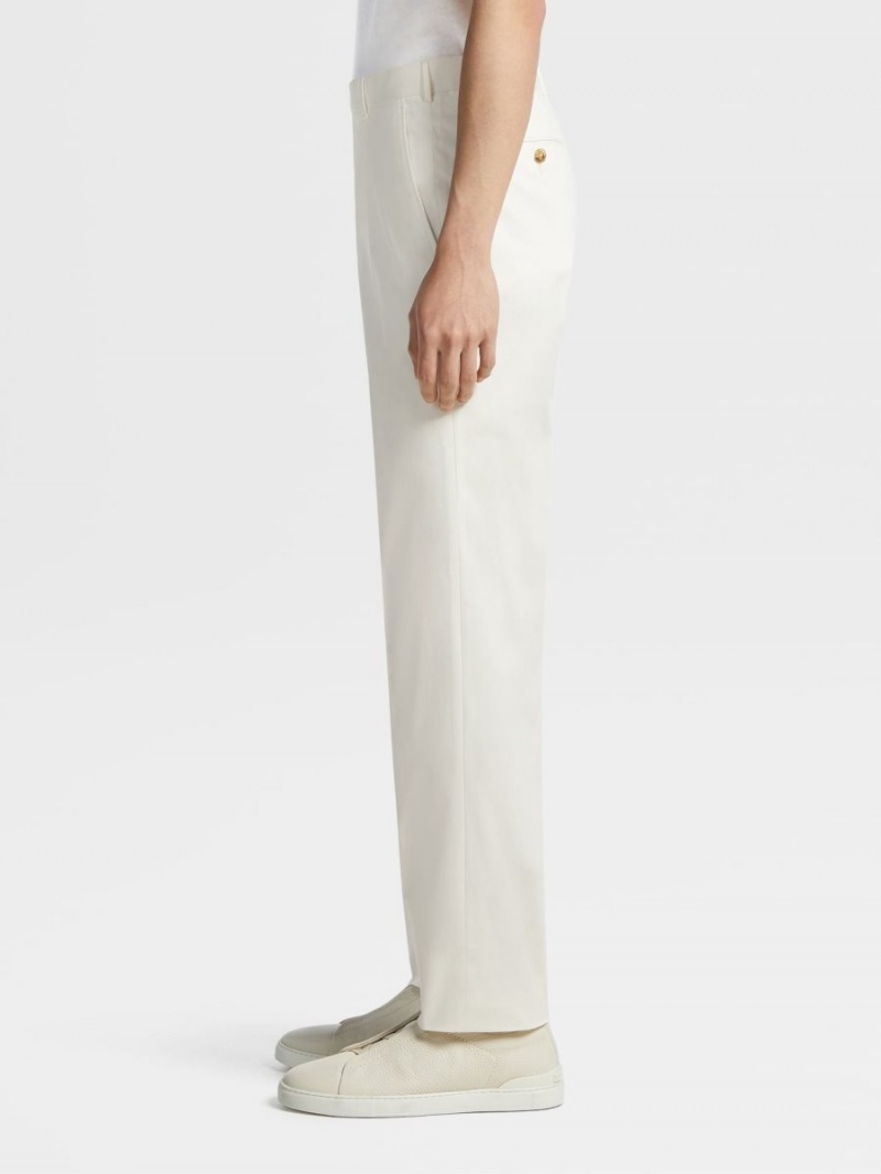 White Zegna Premium Cotton Pants | NALIGWS-83