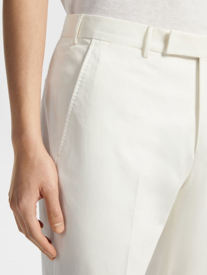 White Zegna Premium Cotton Pants | NALIGWS-83