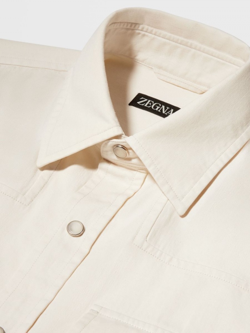 White Zegna Pure Cotton Rinse Washed Denim Long-sleeve Shirt | KOECNBA-95