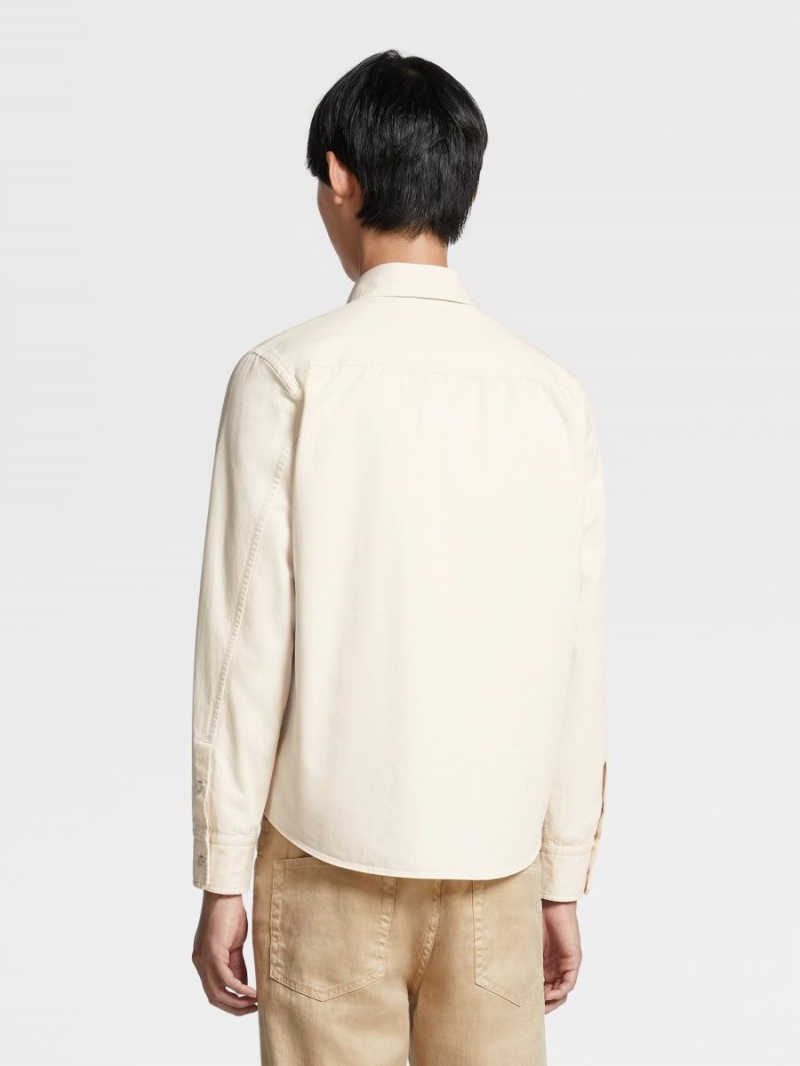 White Zegna Pure Cotton Rinse Washed Denim Long-sleeve Shirt | KOECNBA-95