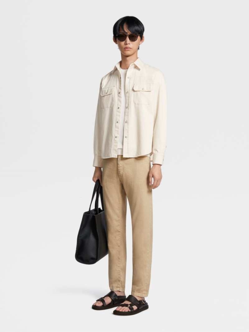 White Zegna Pure Cotton Rinse Washed Denim Long-sleeve Shirt | KOECNBA-95