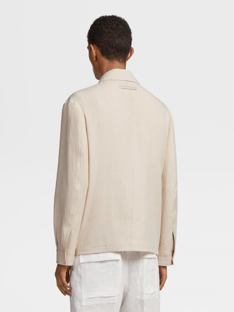 White Zegna Pure Linen Field Jacket | XWBFOIK-57