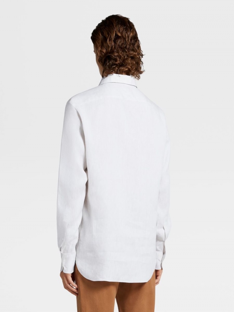 White Zegna Pure Linen Long-sleeve Shirt | VKOUZGH-08