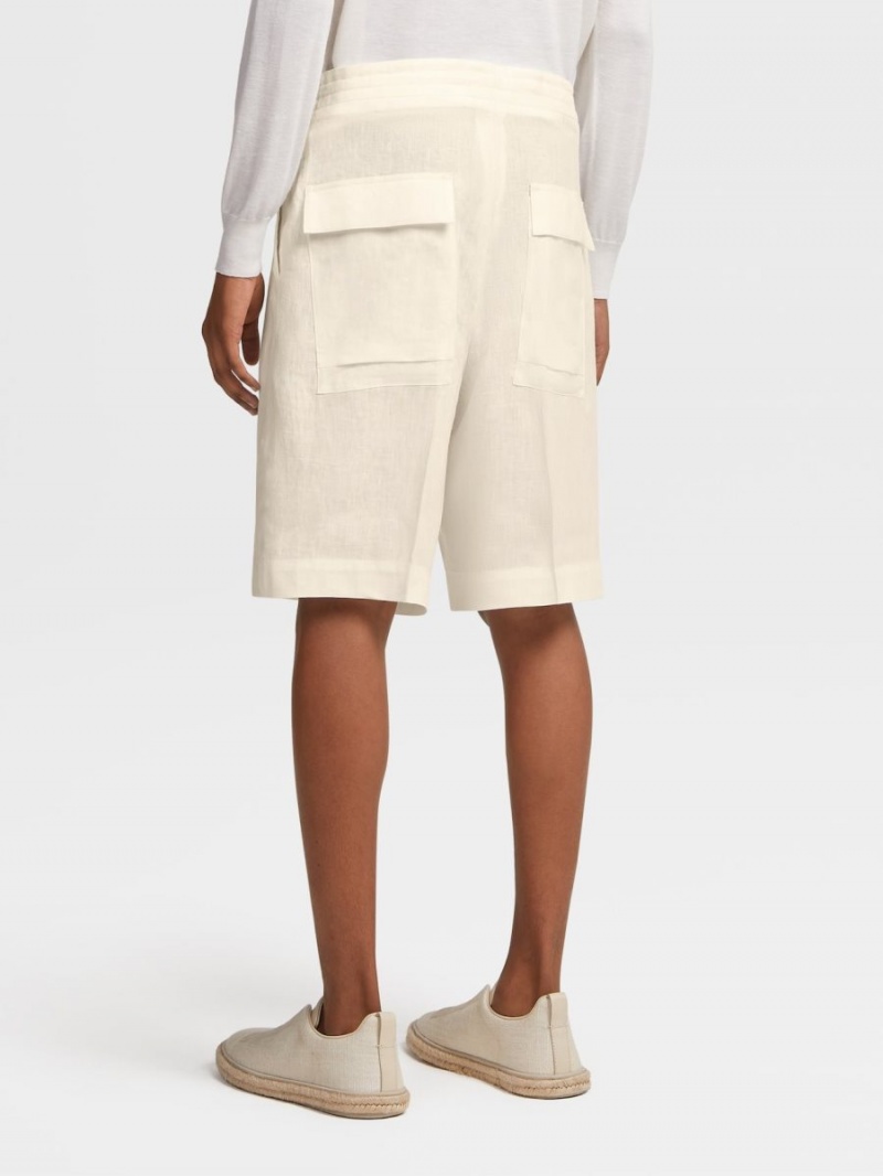 White Zegna Pure Linen Shorts | EROASQF-05