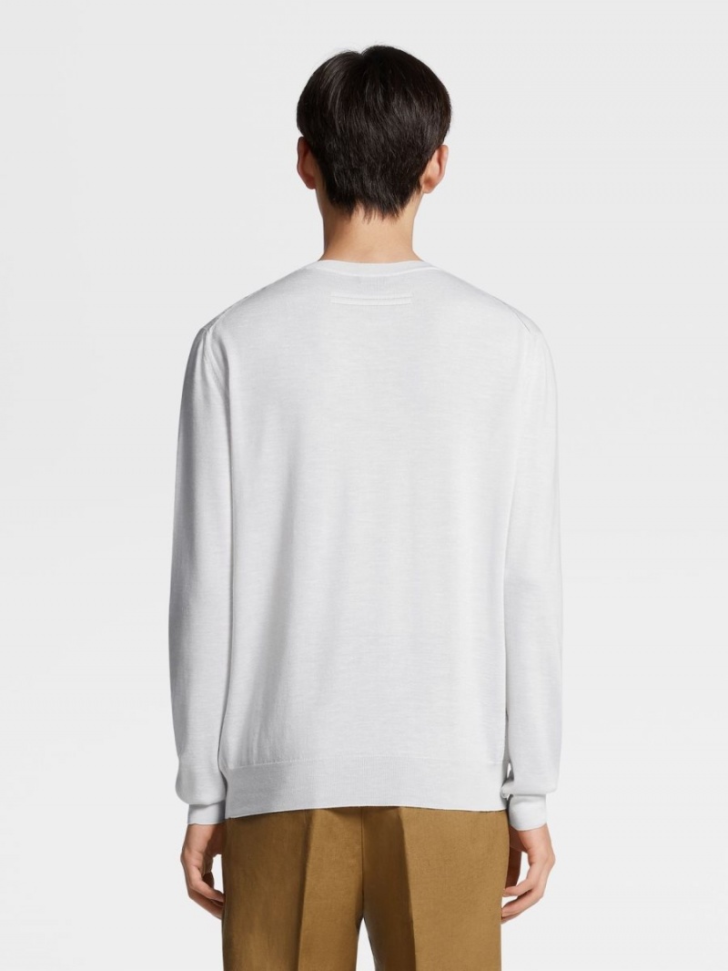 White Zegna Silk Cashmere And Linen Knit Crewneck | CTVWZKM-27