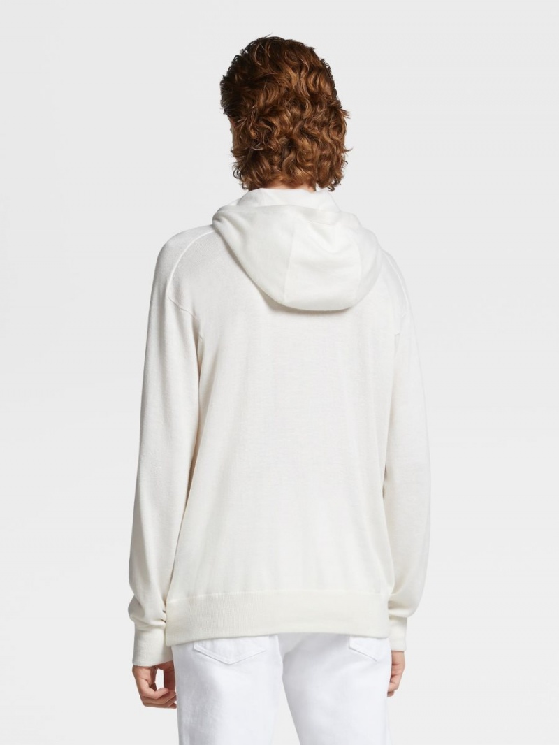 White Zegna Silk Cotton Cashmere And Linen Knit Hoodie | VFJIDYQ-27