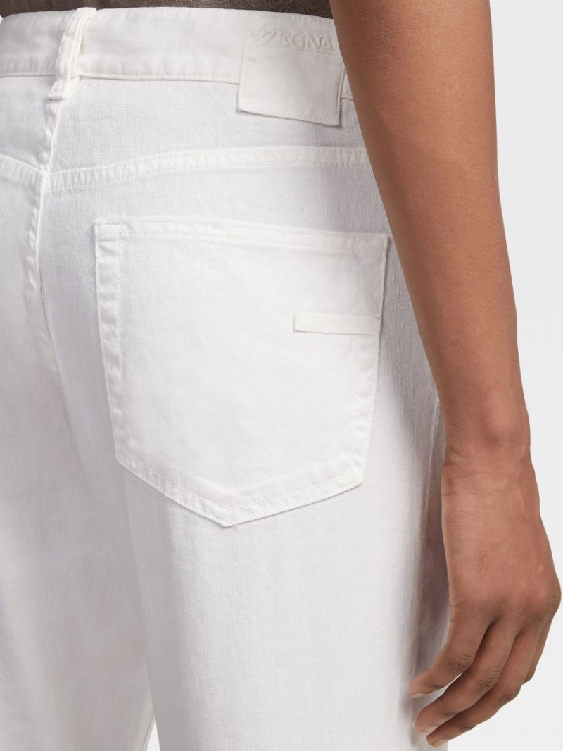 White Zegna Stretch Linen And Cotton Jeans | GYPKJOV-92