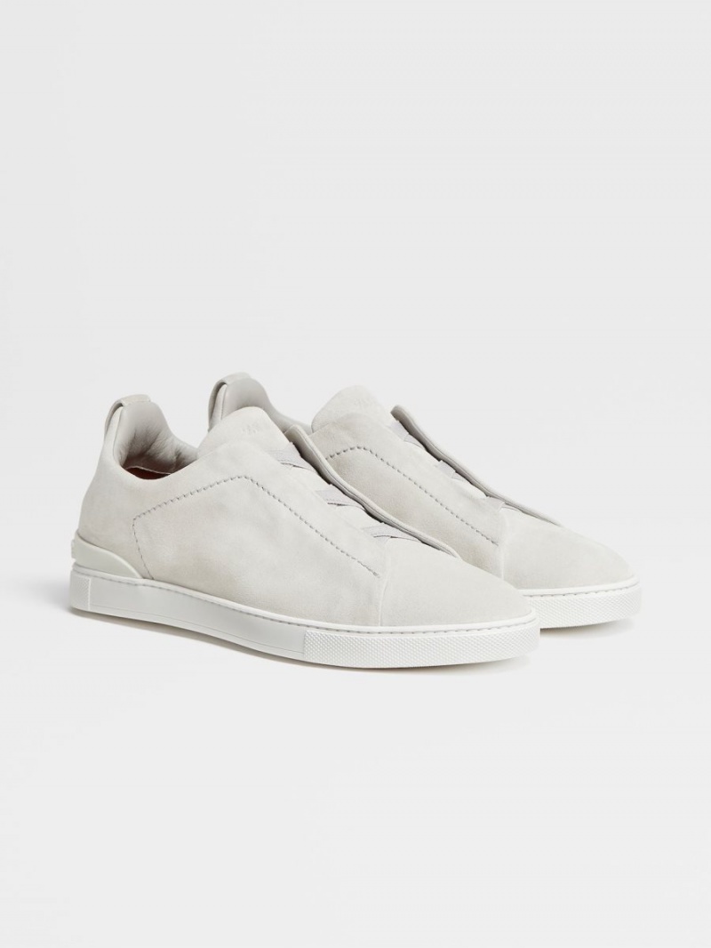 White Zegna Suede Triple Stitch Low Top Sneakers | MOJUWXV-20