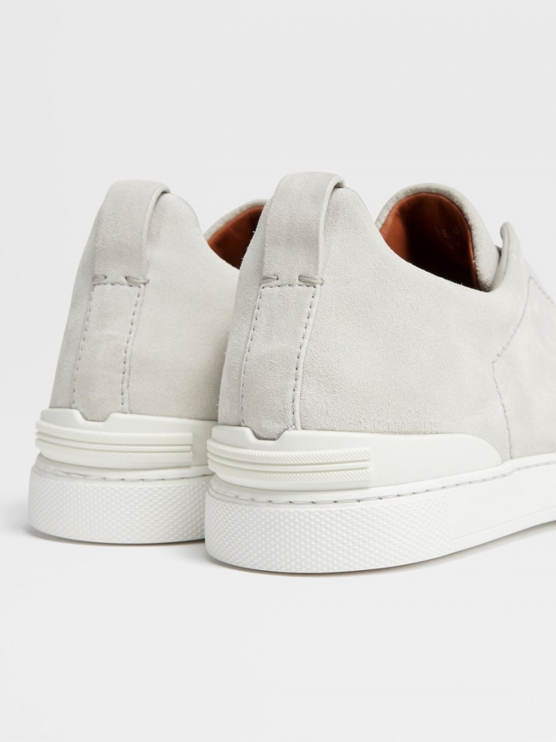 White Zegna Suede Triple Stitch Low Top Sneakers | MOJUWXV-20