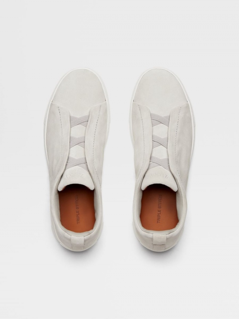 White Zegna Suede Triple Stitch Low Top Sneakers | MOJUWXV-20