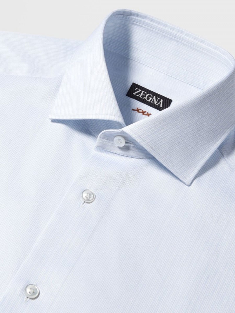 White / Blue Zegna Striped Cotton Long-sleeve Tailoring Shirt | MTFNASL-28