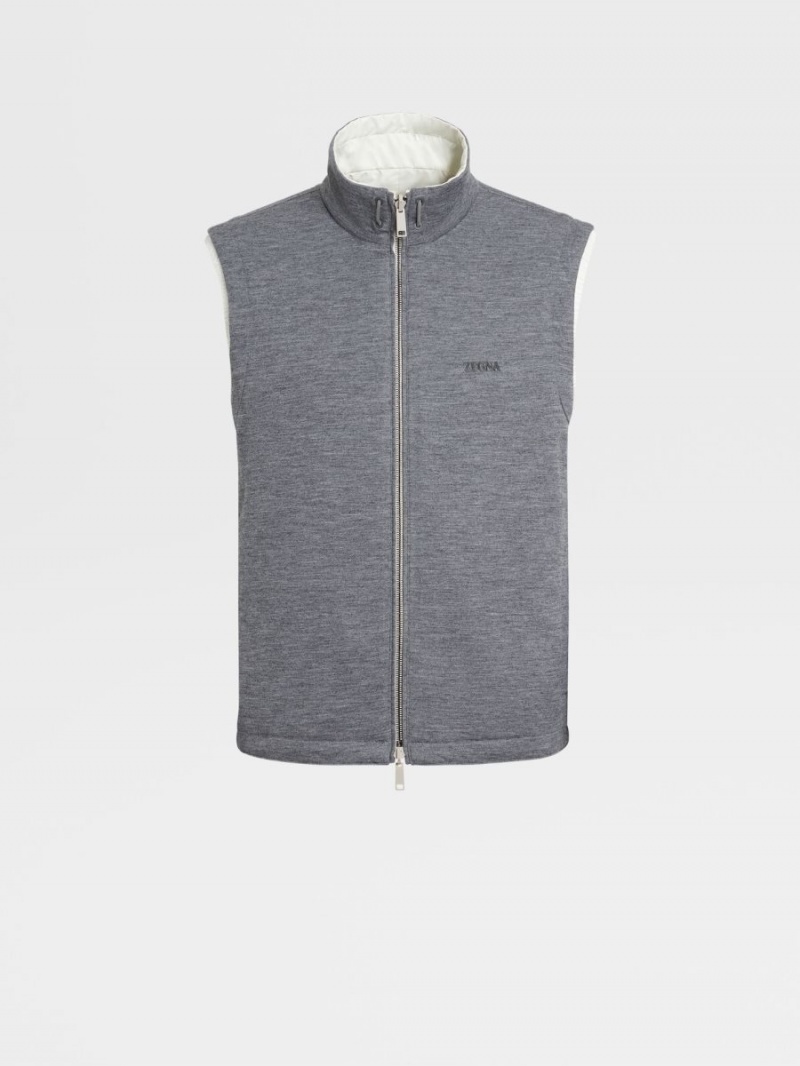 White / Grey Zegna Nylon Reversible Vest | MNZHAOY-62