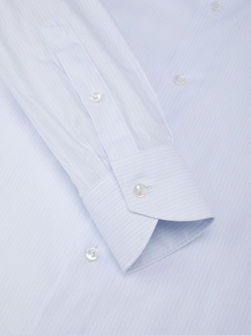 White / Light Blue Zegna Striped Twill Cotton Long-sleeve Shirt | AQMDXRG-08