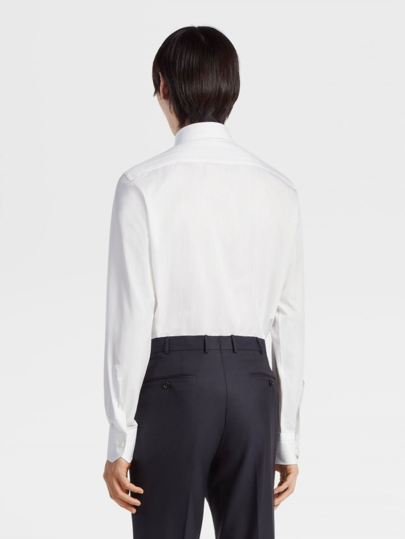 White / Navy Blue / Light Blue Zegna Trecapi Cotton Structured Striped Shirt | QZYKUXB-31